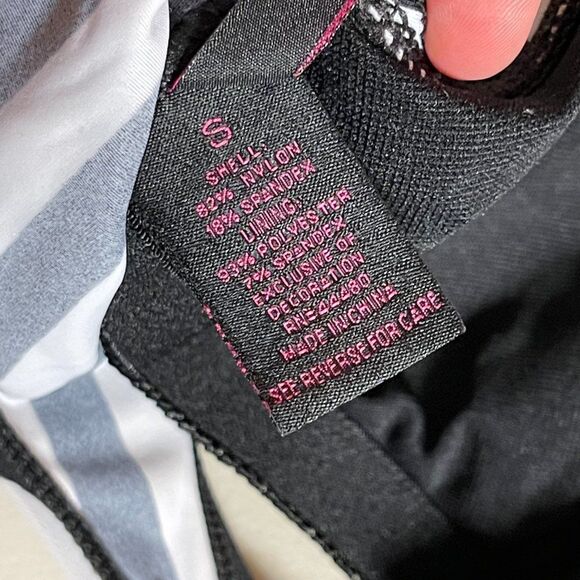 Material Girl Bow Striped Black White Pink One Piece Cut Out Swimsuit Small - Picture 9 of 10